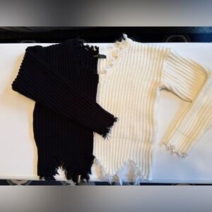 SHEIN Black and Cream V-Neck Sweater